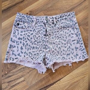 KanCan Pink Leopard Print Jean Shorts